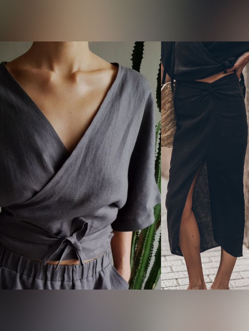 Mikuta The Dark Faded Wrap Top + Long Wrap Skirt Linen Size Medium NWT